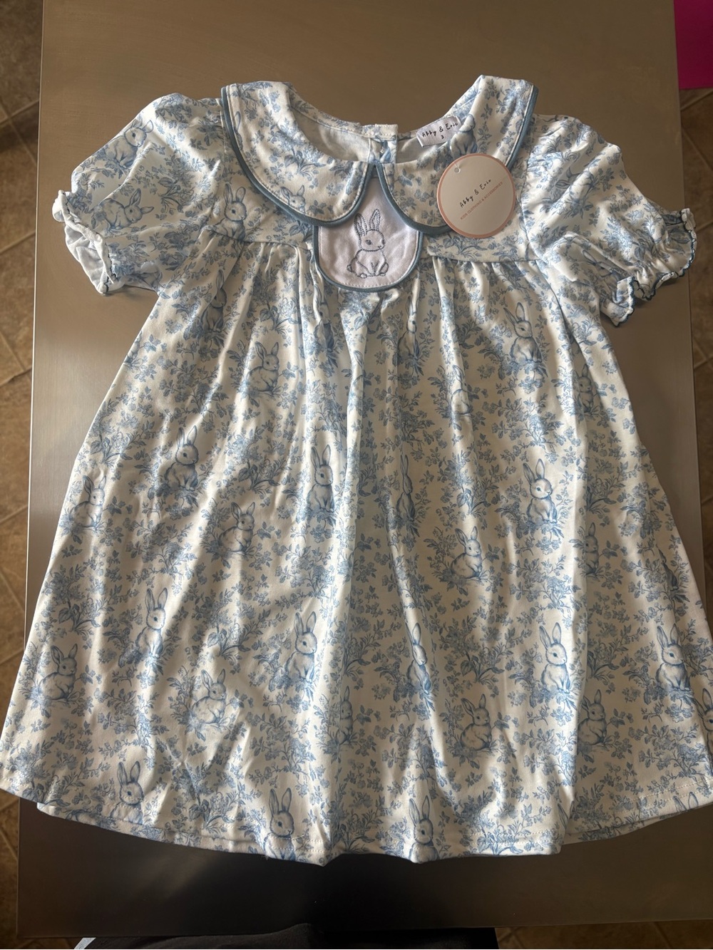 Blue & White Bunny Print Little Girls Dress Size 3